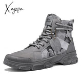 Xajzpa - Canvas Men Boots Lace Up Male Shoe Ankle Botas Cowboy Motorcycle Fashion Military Desert