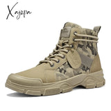 Xajzpa - Canvas Men Boots Lace Up Male Shoe Ankle Botas Cowboy Motorcycle Fashion Military Desert