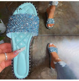 Xajzpa - Casual Beaded Flat Slippers Light Blue / 35