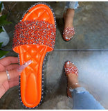 Xajzpa - Casual Beaded Flat Slippers Orange / 35