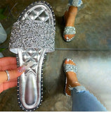 Xajzpa - Casual Beaded Flat Slippers Silver / 35