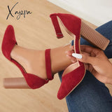 Xajzpa - Casual Chunky Block High Heel Pumps Pointed Toe Ankle Strap Heels /