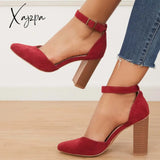 Xajzpa - Casual Chunky Block High Heel Pumps Pointed Toe Ankle Strap Heels /