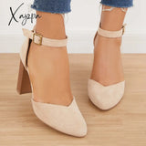 Xajzpa - Casual Chunky Block High Heel Pumps Pointed Toe Ankle Strap Heels /