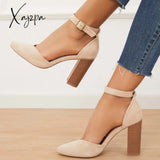 Xajzpa - Casual Chunky Block High Heel Pumps Pointed Toe Ankle Strap Heels /