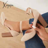 Xajzpa - Casual Chunky Block High Heel Pumps Pointed Toe Ankle Strap Heels /