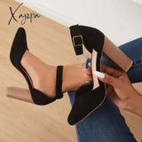 Xajzpa - Casual Chunky Block High Heel Pumps Pointed Toe Ankle Strap Heels /