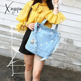 Xajzpa - Casual Denim Pattern Zipper Shoulder Bag Handbag Desinger Bags Tote Female Crossbody