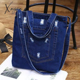 Xajzpa - Casual Denim Pattern Zipper Shoulder Bag Handbag Desinger Bags Tote Female Crossbody