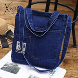 Xajzpa - Casual Denim Pattern Zipper Shoulder Bag Handbag Desinger Bags Tote Female Crossbody