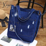 Xajzpa - Casual Denim Pattern Zipper Shoulder Bag Handbag Desinger Bags Tote Female Crossbody