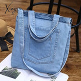 Xajzpa - Casual Denim Pattern Zipper Shoulder Bag Handbag Desinger Bags Tote Female Crossbody