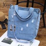 Xajzpa - Casual Denim Pattern Zipper Shoulder Bag Handbag Desinger Bags Tote Female Crossbody