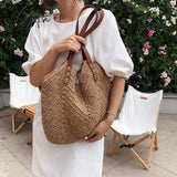 Xajzpa - Casual Large Capacity Straw Tote Bag Hollow Woven Women Shoulder Bags Summer Beach Lady