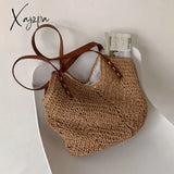 Xajzpa - Casual Large Capacity Straw Tote Bag Hollow Woven Women Shoulder Bags Summer Beach Lady