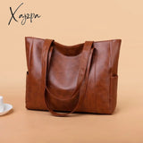 Xajzpa - Casual Pu Leather Large Capacity Tote Bags For Women Fashion Solid Color Zipper Female