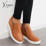 Xajzpa - Casual Slip On Platform Wedge Sneakers Hidden Booties Brown / 5 Loafers