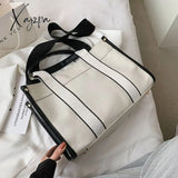 Xajzpa - Casual Striped Canvas Large Tote Bag Designer Women Handbags Luxury Shoulder Crossbody