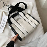 Xajzpa - Casual Striped Canvas Large Tote Bag Designer Women Handbags Luxury Shoulder Crossbody