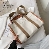 Xajzpa - Casual Striped Canvas Large Tote Bag Designer Women Handbags Luxury Shoulder Crossbody