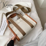 Xajzpa - Casual Striped Canvas Large Tote Bag Designer Women Handbags Luxury Shoulder Crossbody