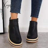 Xajzpa - Casual Wedge Sneakers Side Zipper Platform Ankle Boots