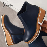 Xajzpa - Casual Wedge Sneakers Side Zipper Platform Ankle Boots