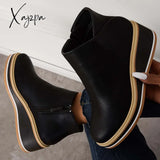 Xajzpa - Casual Wedge Sneakers Side Zipper Platform Ankle Boots