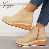 Xajzpa - Casual Wedge Sneakers Side Zipper Platform Ankle Boots