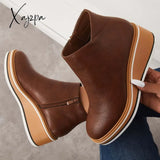 Xajzpa - Casual Wedge Sneakers Side Zipper Platform Ankle Boots