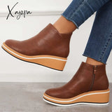 Xajzpa - Casual Wedge Sneakers Side Zipper Platform Ankle Boots