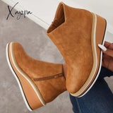 Xajzpa - Casual Wedge Sneakers Side Zipper Platform Ankle Boots