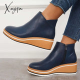 Xajzpa - Casual Wedge Sneakers Side Zipper Platform Ankle Boots