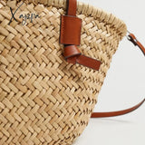 Xajzpa - Casual Wicker Woven Basket Bags Rattan Women Handbags Summer Beach Straw Large Capacity