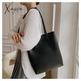 Xajzpa - Casual Women Shoulder Bag Pu Leather Tote Handbag Female Shopping Bags Soft Lady Purse