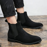 Xajzpa - Chelsea Boots For Men Black Flock Business Handmade Shoes Ankle Slip On Black / 38
