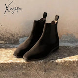 Xajzpa - Chelsea Boots For Men Black Flock Business Handmade Shoes Ankle Slip On