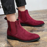 Xajzpa - Chelsea Boots For Men Black Flock Business Handmade Shoes Ankle Slip On Red / 38