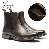 Xajzpa - Chelsea Boots Men 2023 Top Quality Comfortable Fashion Autumn Leather Classic Brown / 40