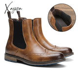 Xajzpa - Chelsea Boots Men 2023 Top Quality Comfortable Fashion Autumn Leather Classic Yellow Brown