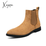 Xajzpa - Chelsea Boots Men Faux Suede Brown Classic Business Casual Versatile British Style Slip-On