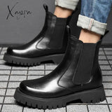 Xajzpa - Chelsea Man Boot Elevator Winter Men Leather Shoe Height Increased High Top Male Platform