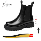 Xajzpa - Chelsea Man Boot Elevator Winter Men Leather Shoe Height Increased High Top Male Platform Boots Spring Autumn