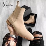 Xajzpa - Chelsea Men Boots Pointed Head Cuff Suede Low Heel Top Casual Fashion Comfortable Business