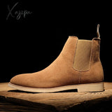 Xajzpa - Chelsea Men Boots Pointed Head Cuff Suede Low Heel Top Casual Fashion Comfortable Business