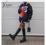 Xajzpa - Chelsea Women High Boots Winter New Chunky Shoes Woman Fashion Knee Platform Mid Heels