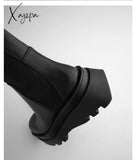 Xajzpa - Chelsea Women High Boots Winter New Chunky Shoes Woman Fashion Knee Platform Mid Heels