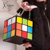 Xajzpa - Chic Cubic Shape Box Women Handbags Designer Chains Totes Luxury Pu Leather Messenger Bag