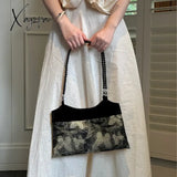 Xajzpa - Chinese Style Fashion Shoulder Bag Butterfly Print Black Pearls Vintage Handbag New