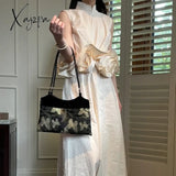 Xajzpa - Chinese Style Fashion Shoulder Bag Butterfly Print Black Pearls Vintage Handbag New